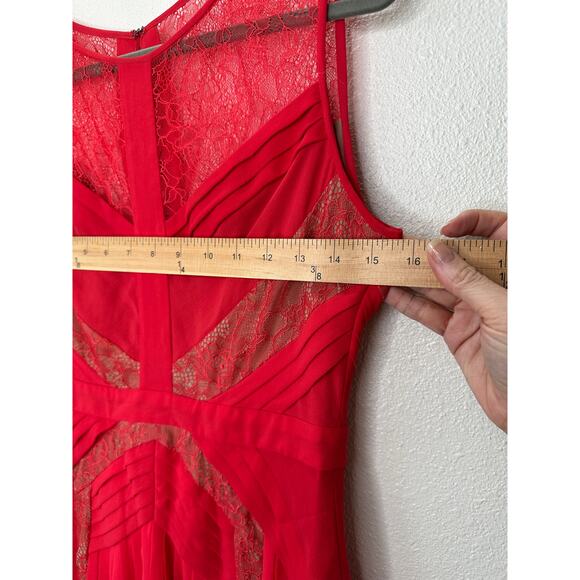 BCBGMAXAZRIA Raya Red Sleeveless Chevron Pleated Lace Dress 6 - Picture 15 of 16